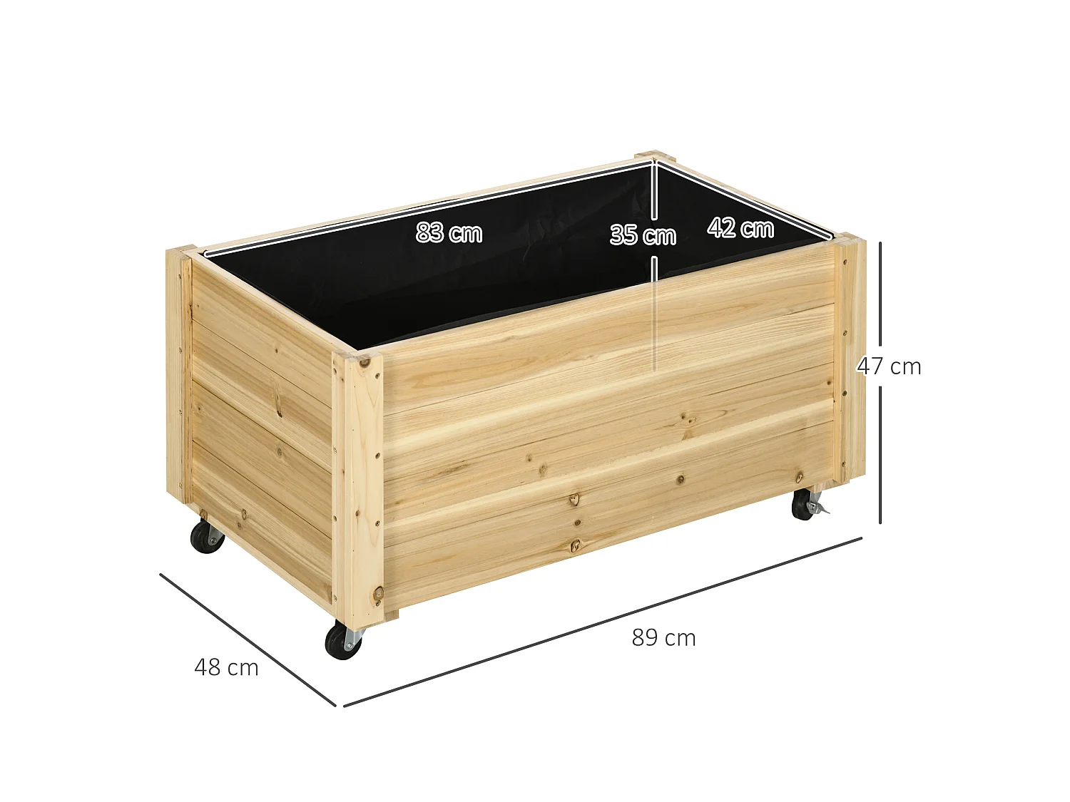 Jardinera con ruedas madera natural 89x48x47 cm Outsunny