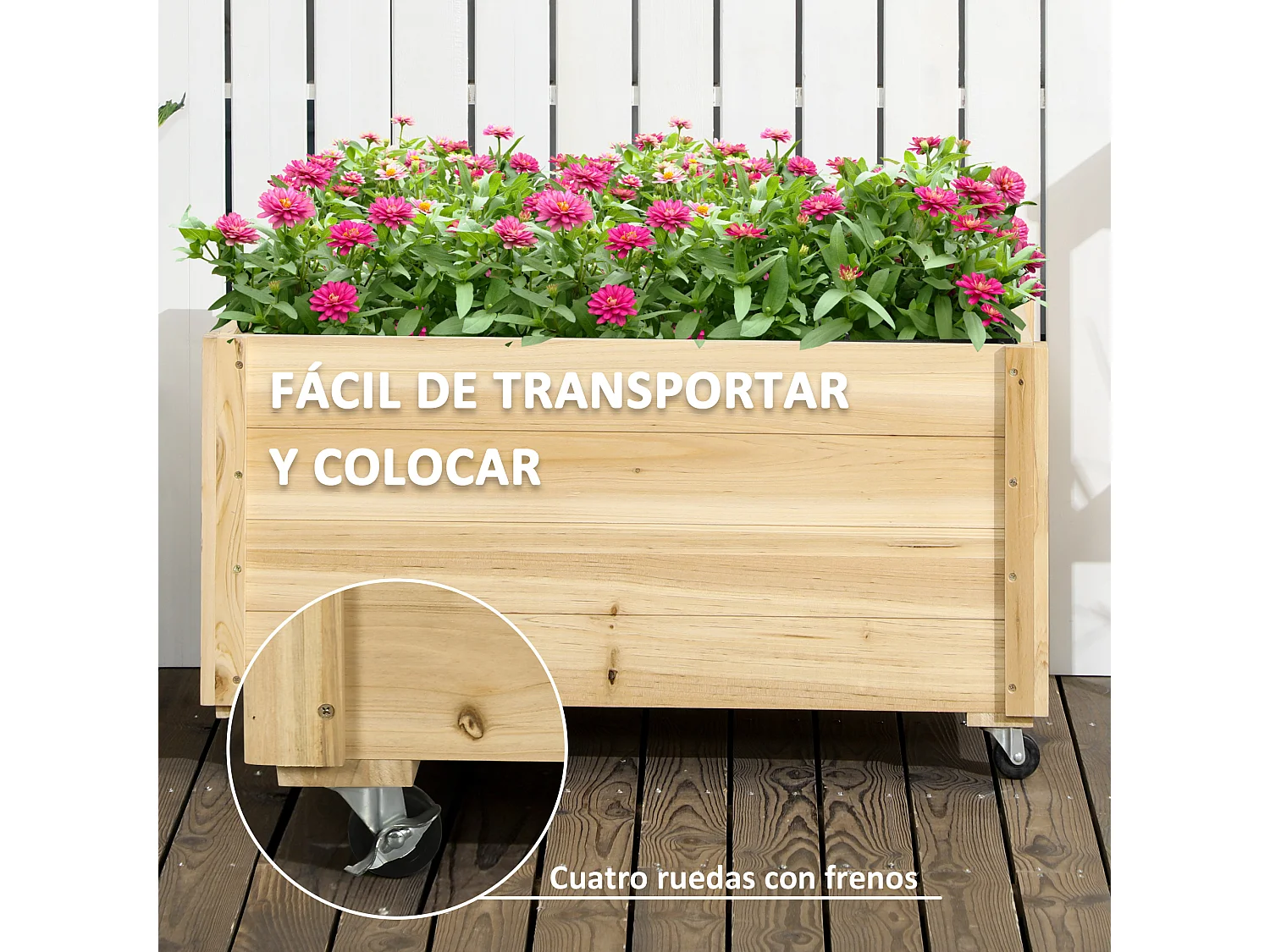 Jardinera con ruedas madera natural 89x48x47 cm Outsunny