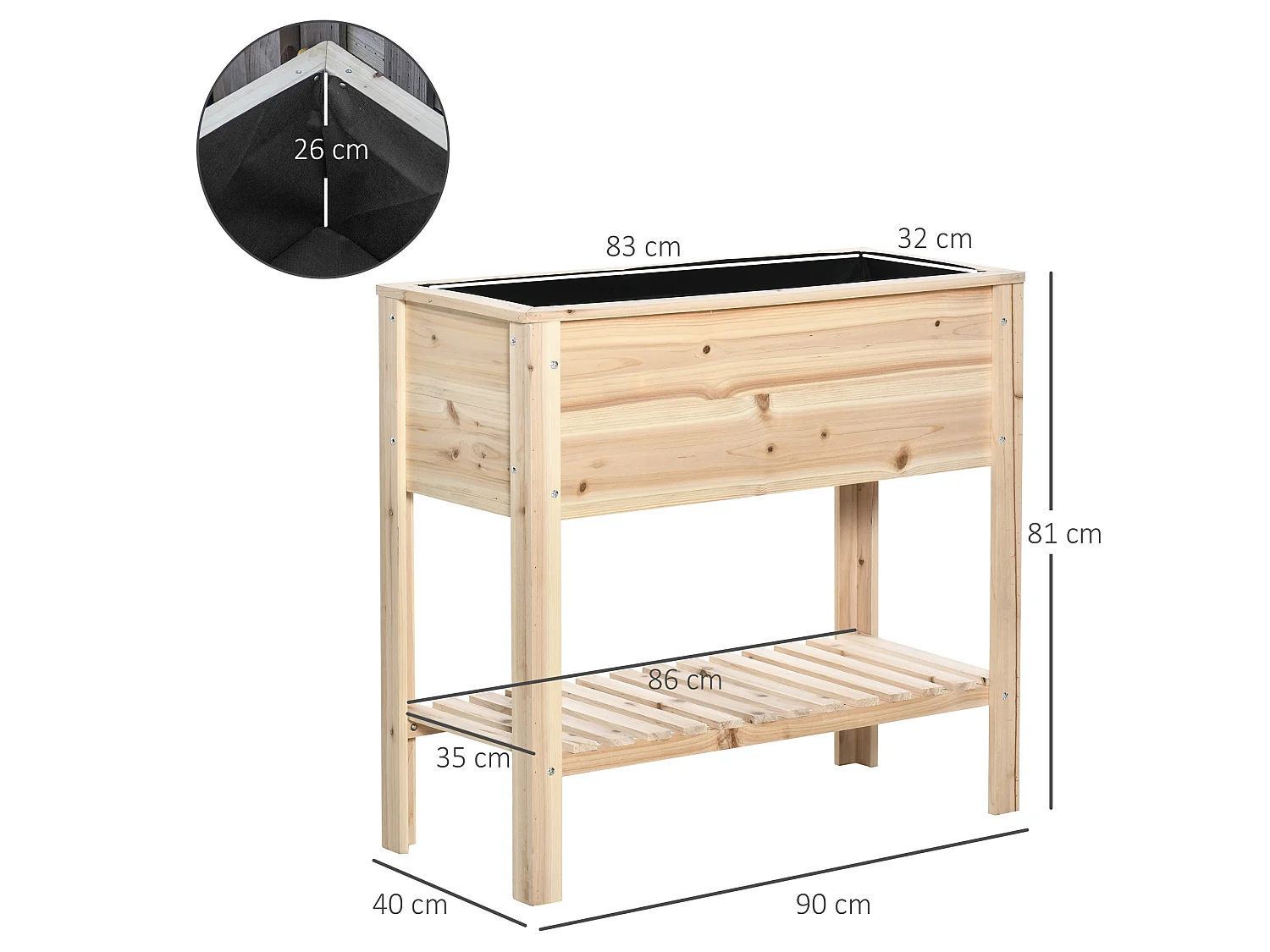 Huerto urbano elevado madera natural 90x40x81 cm Outsunny