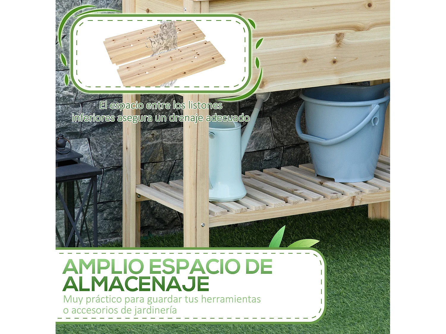Huerto urbano elevado madera natural 90x40x81 cm Outsunny