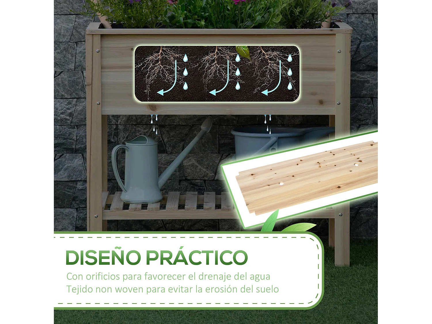 Huerto urbano elevado madera natural 90x40x81 cm Outsunny