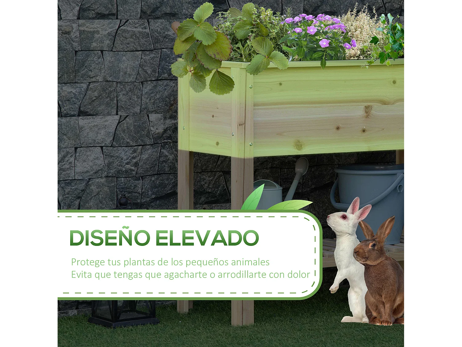 Huerto urbano elevado madera natural 90x40x81 cm Outsunny