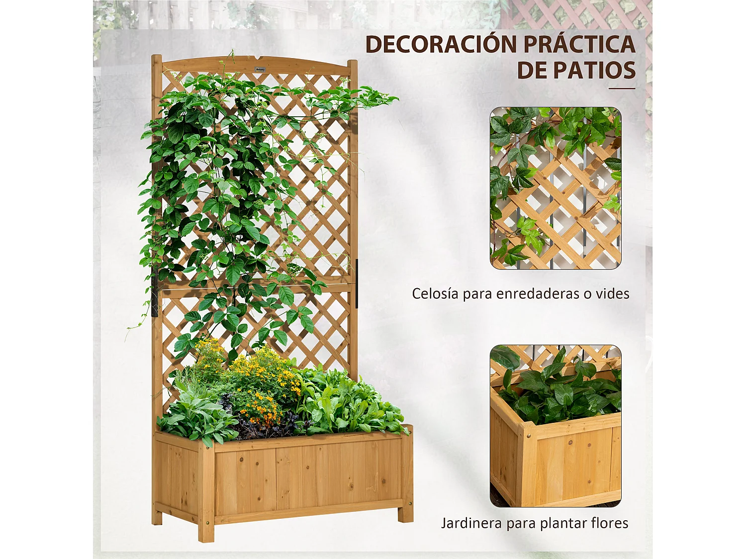 Jardinera con enrejado madera natural 90x45x180 cm Outsunny