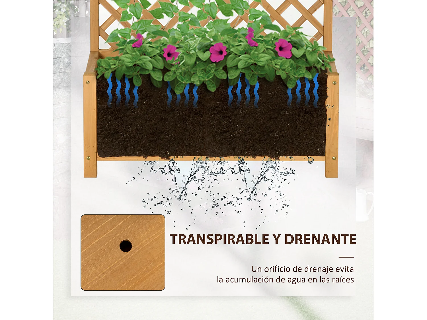 Jardinera con enrejado madera natural 90x45x180 cm Outsunny