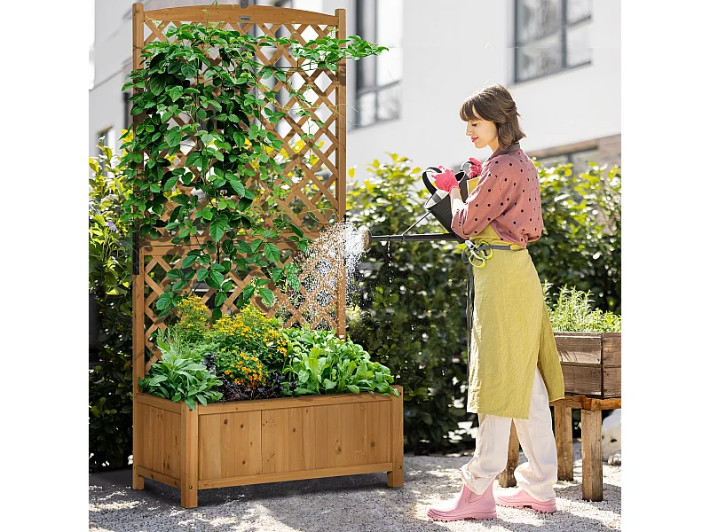 Jardinera con enrejado madera natural 90x45x180 cm Outsunny