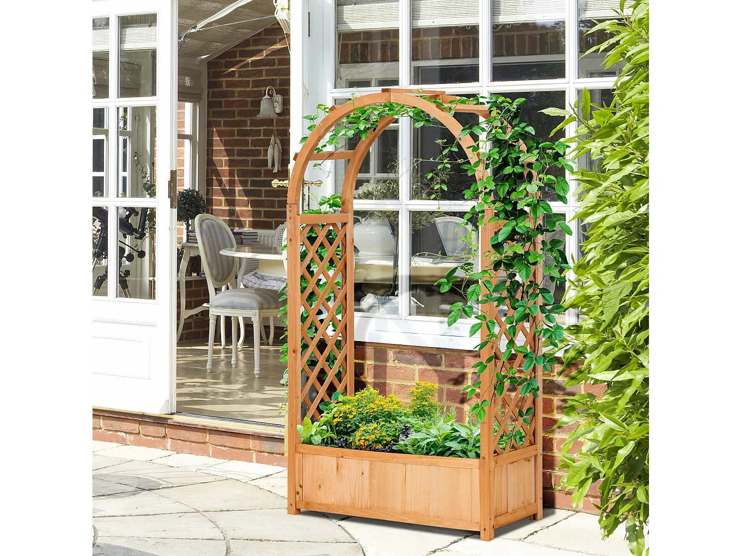 Jardinera con enrejado madera natural 83x36x152 cm Outsunny