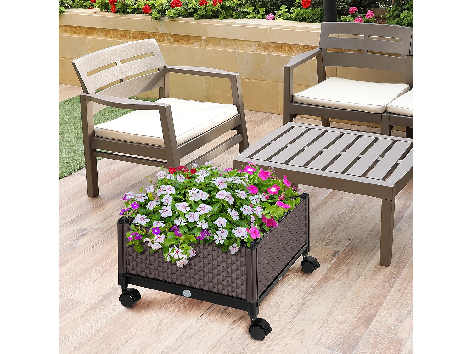 Jardinera con ruedas marrón 50x50x33 cm Outsunny