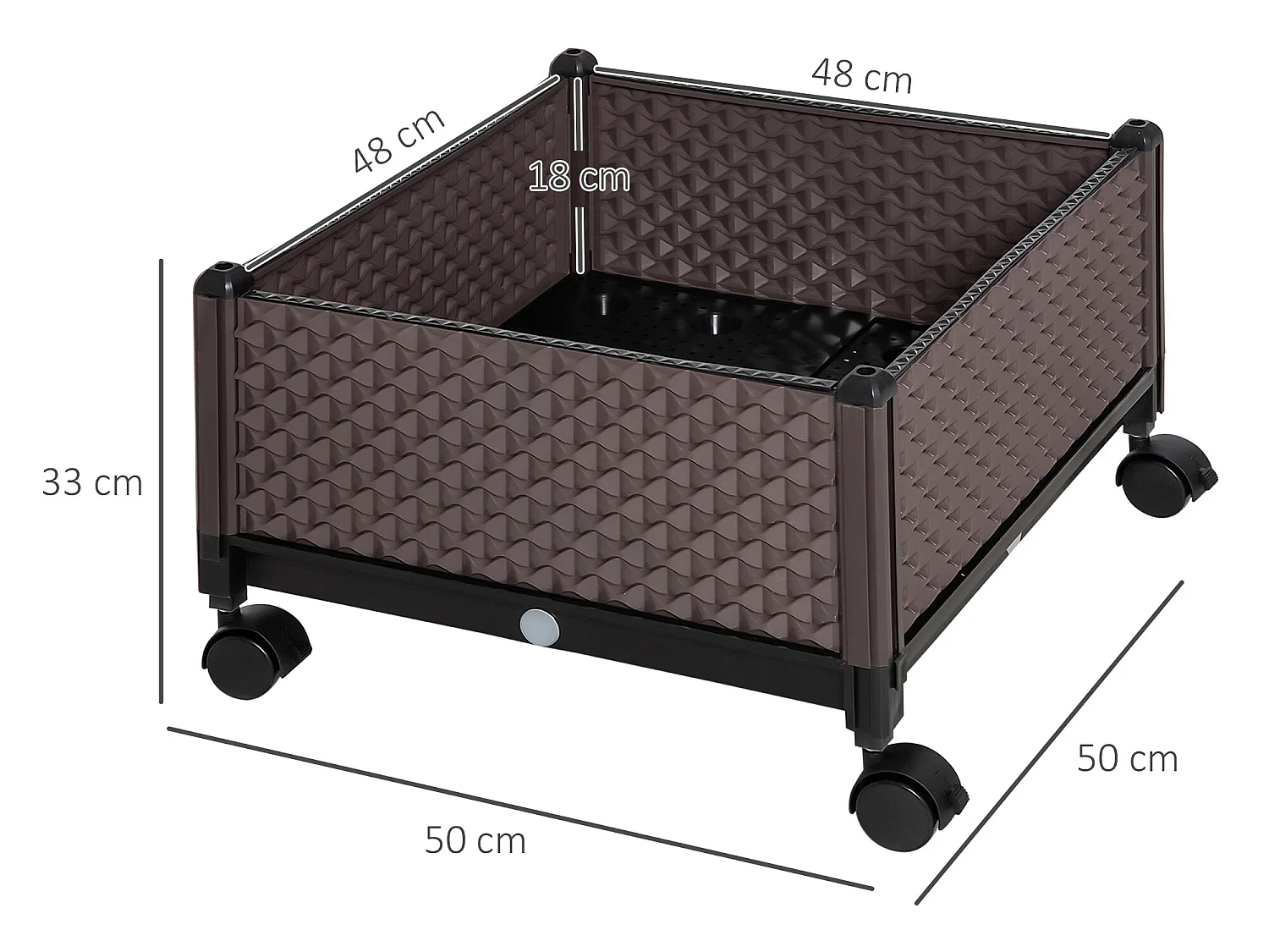 Jardinera con ruedas marrón 50x50x33 cm Outsunny