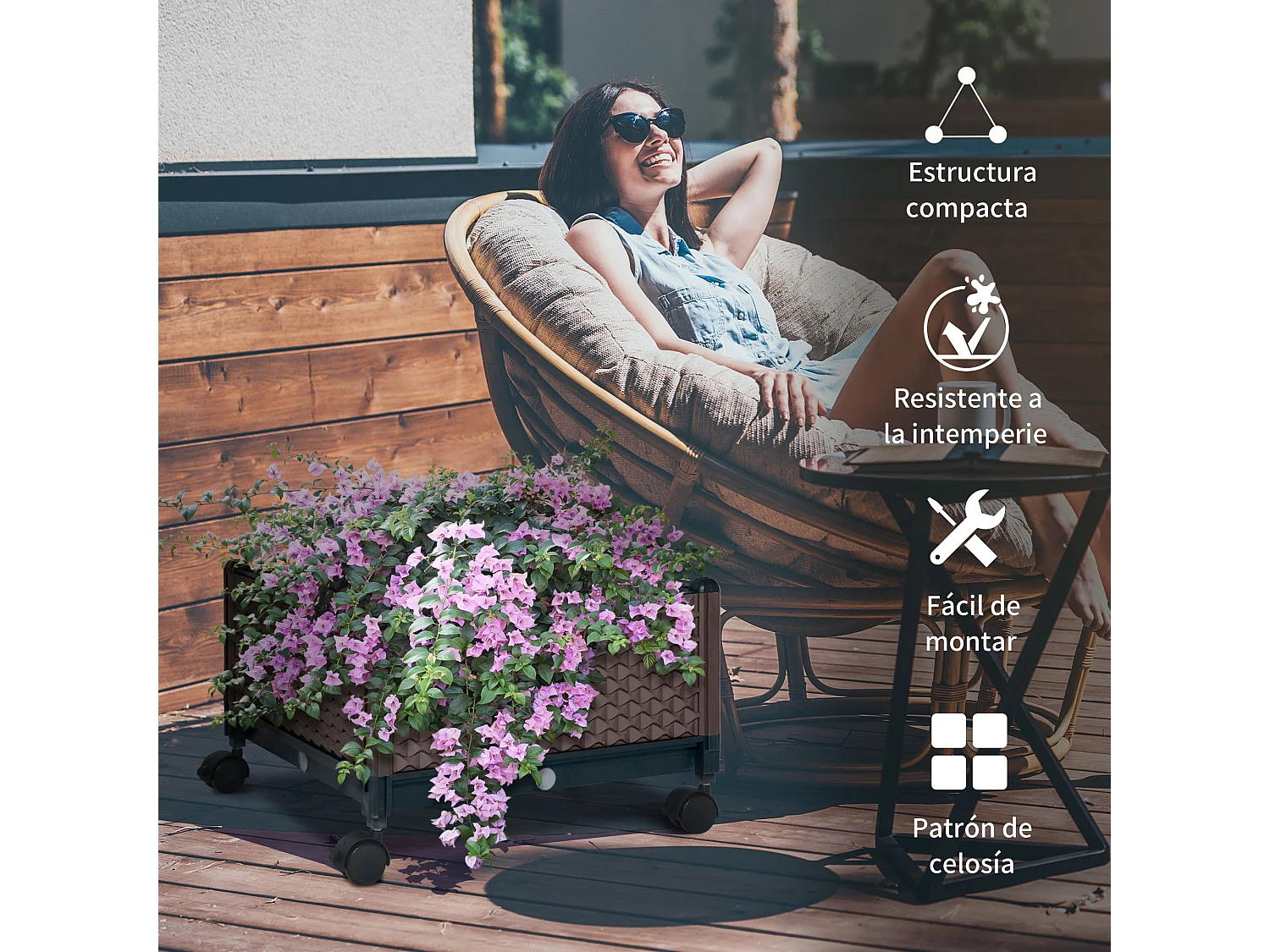 Jardinera con ruedas marrón 50x50x33 cm Outsunny