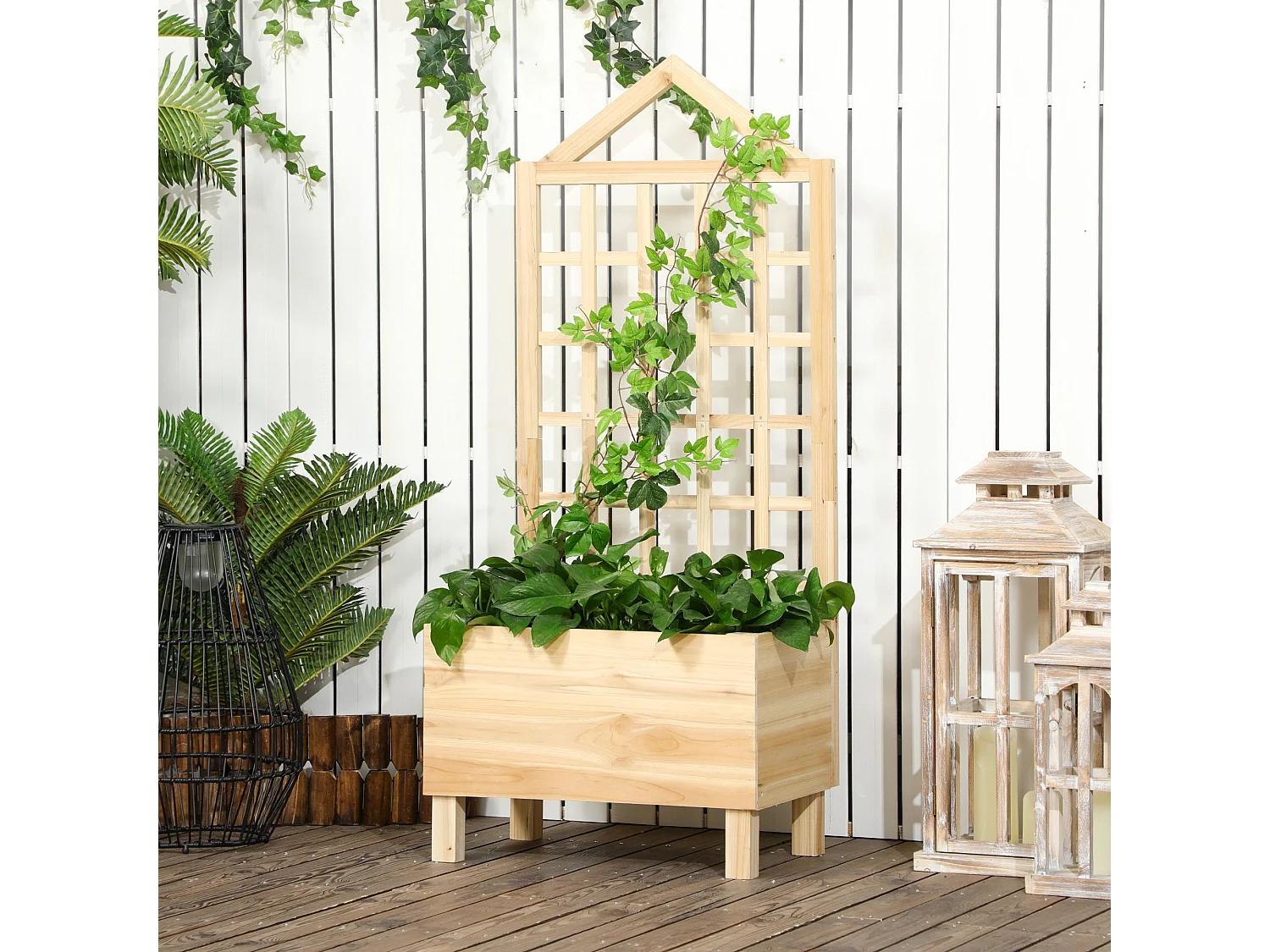Jardinera con enrejado madera natural 60x43x147 cm Outsunny