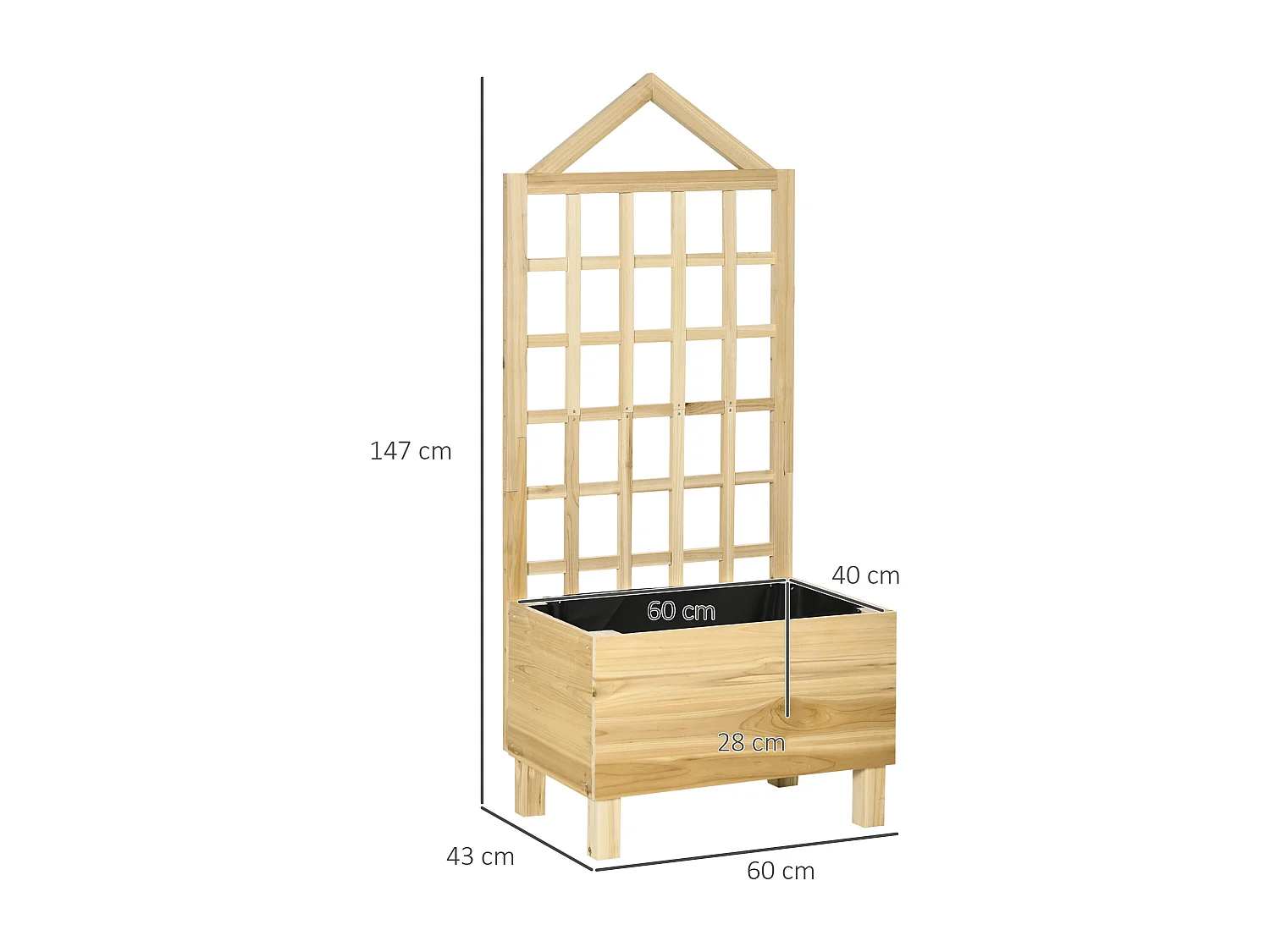 Jardinera con enrejado madera natural 60x43x147 cm Outsunny