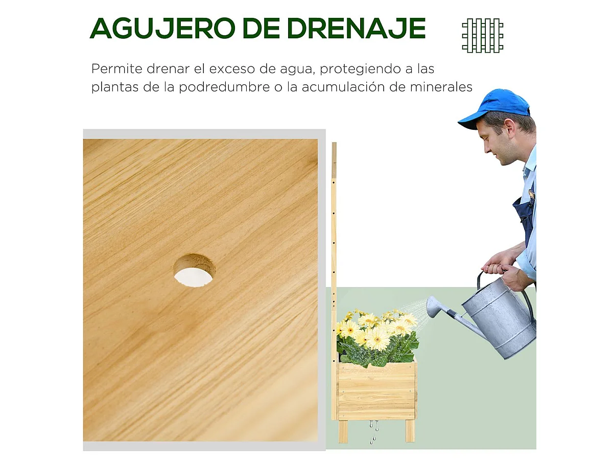 Jardinera con enrejado madera natural 60x43x147 cm Outsunny