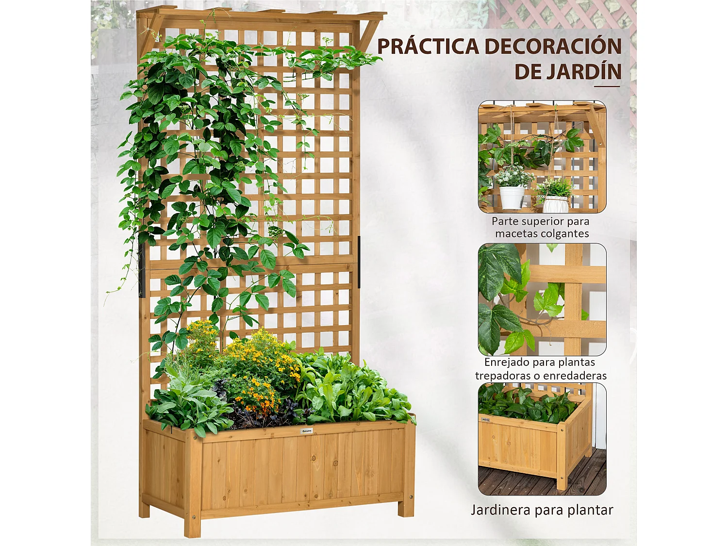 Jardinera con enrejado madera natural 90x45x183 cm Outsunny
