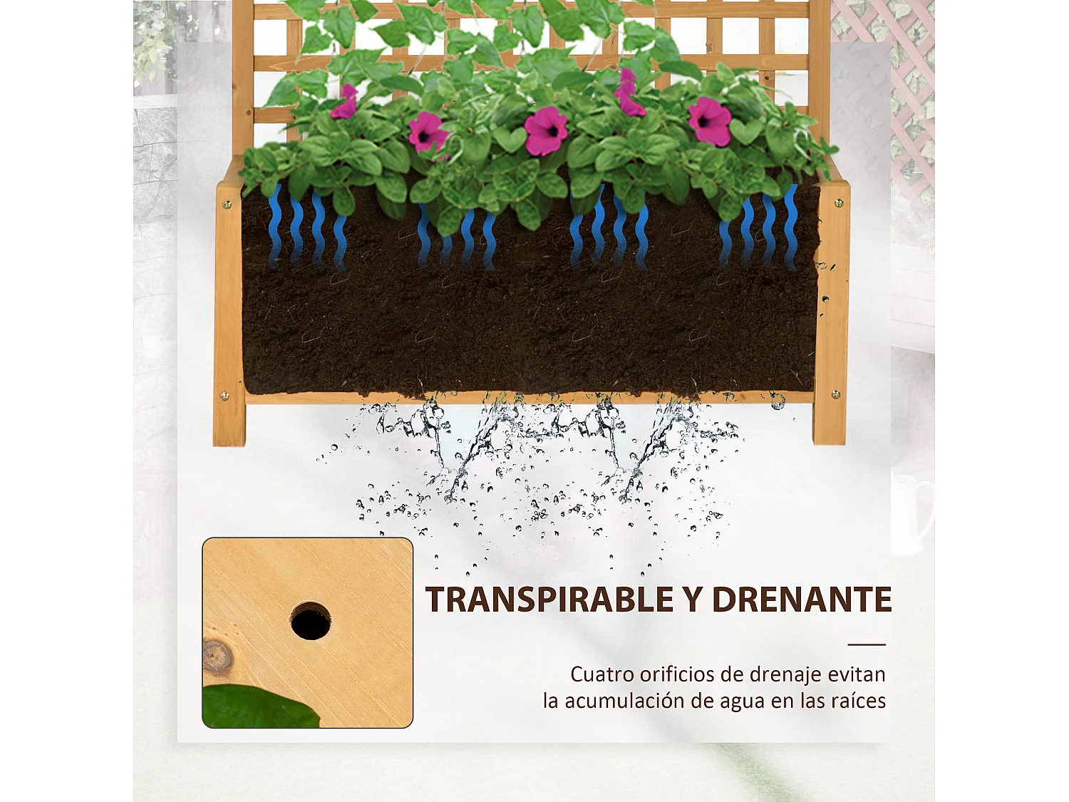 Jardinera con enrejado madera natural 90x45x183 cm Outsunny