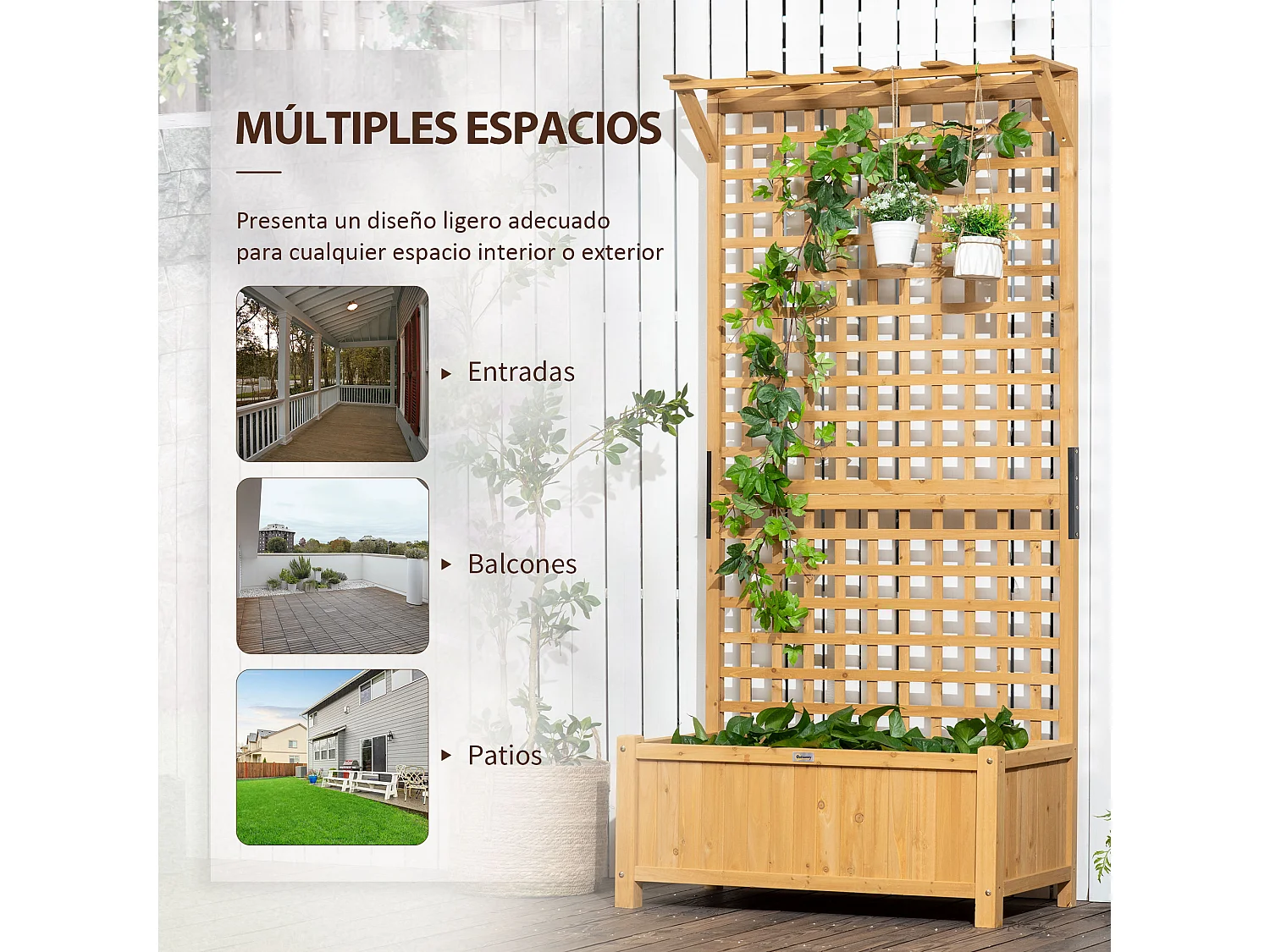 Jardinera con enrejado madera natural 90x45x183 cm Outsunny