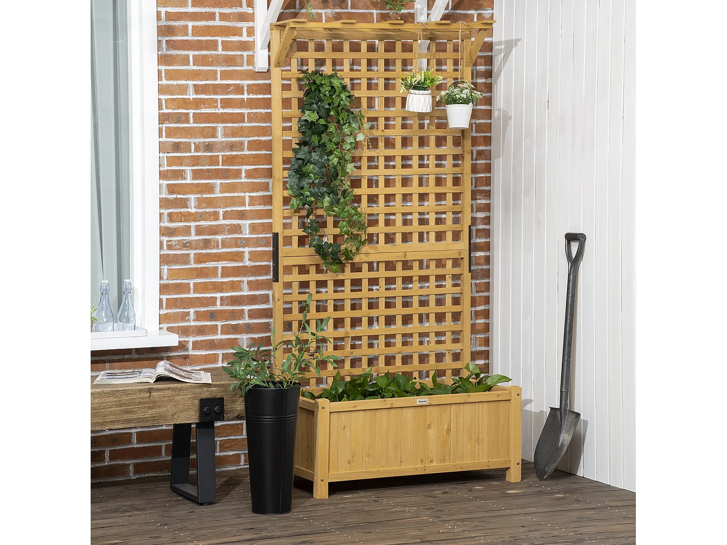 Jardinera con enrejado madera natural 90x45x183 cm Outsunny