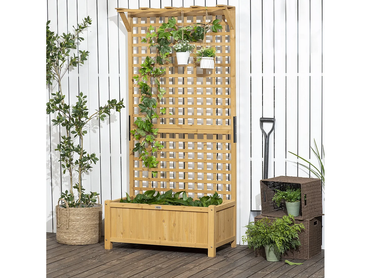 Jardinera con enrejado madera natural 90x45x183 cm Outsunny