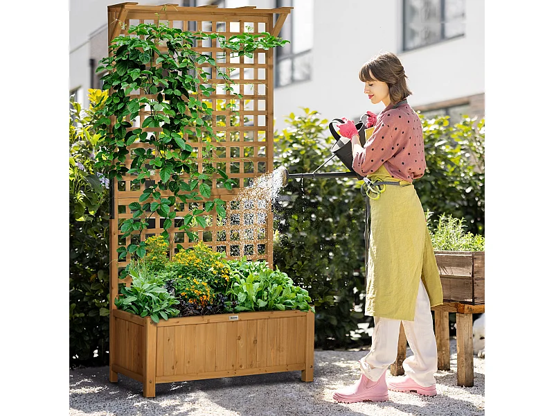 Jardinera con enrejado madera natural 90x45x183 cm Outsunny