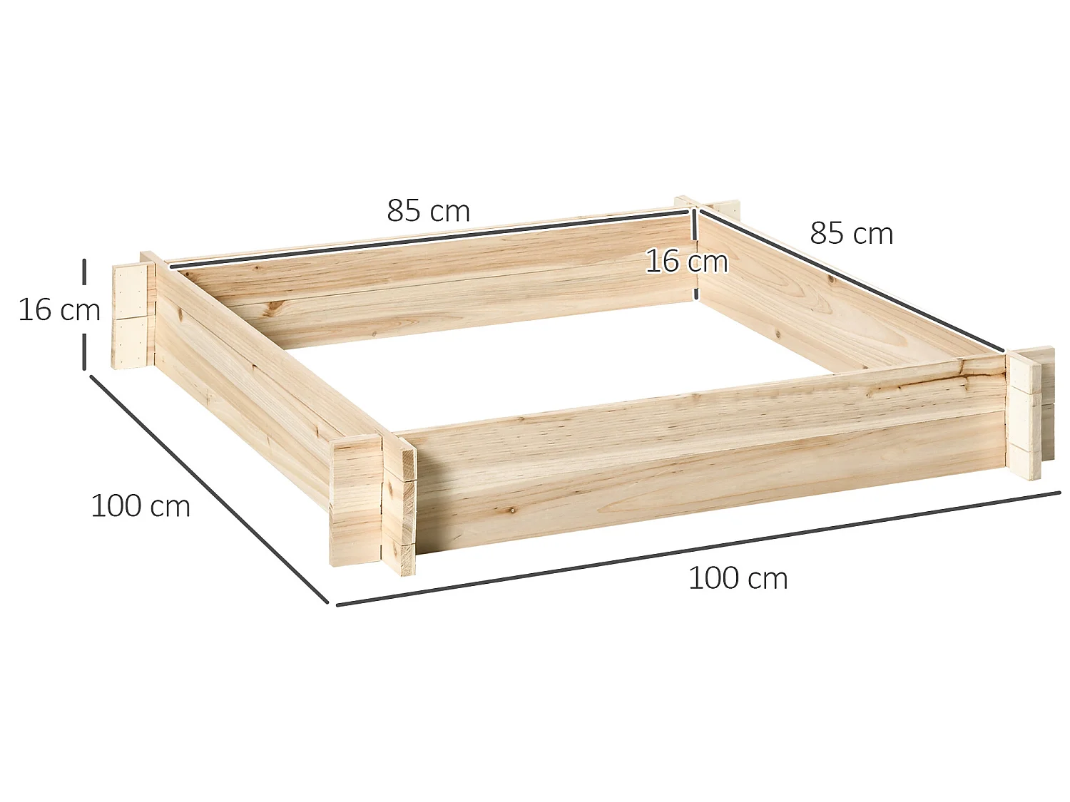 Arriate de madera madera natural 100x100x16 cm Outsunny