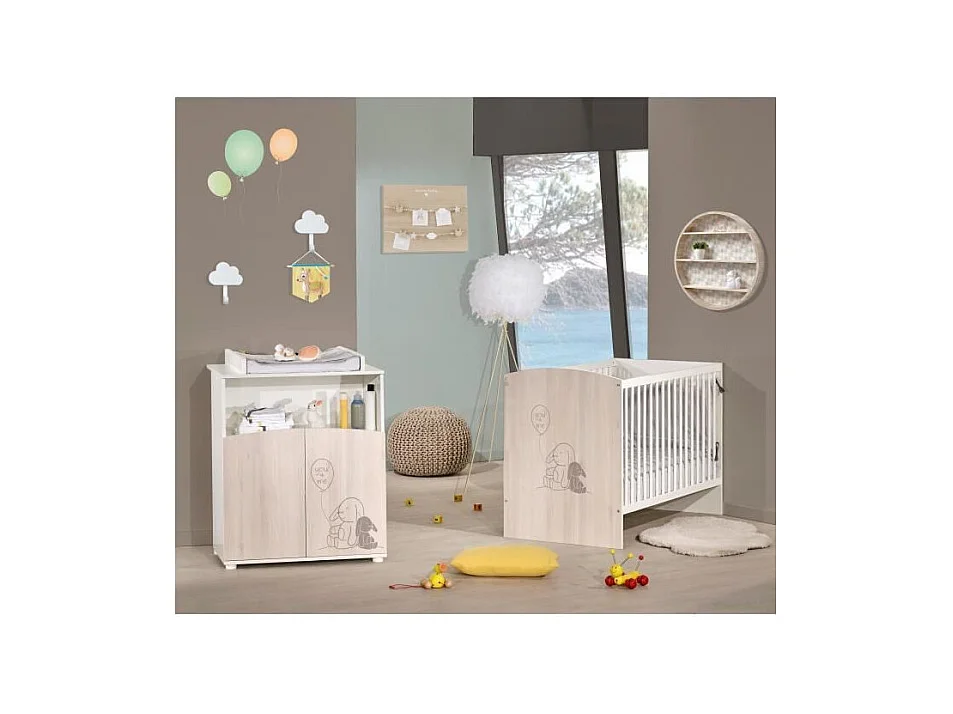 Wickelkommode mit 2 Türen und einem offenen Fach im Holzdekor