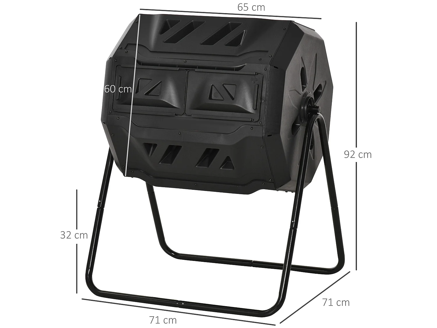 Compostador de tambor negro 71x64x96 cm Outsunny