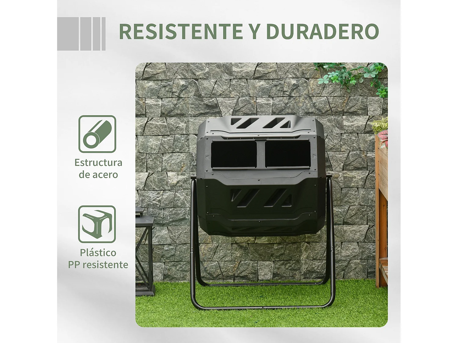 Compostador de tambor negro 71x64x96 cm Outsunny