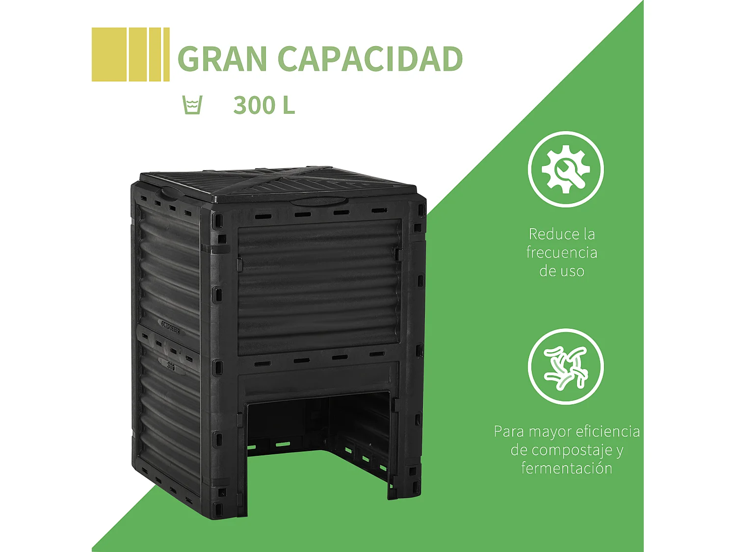 Compostador de jardín negro 60.5x60.5x81.5 cm Outsunny