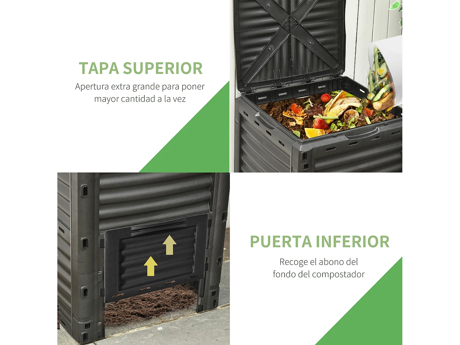 Compostador de jardín negro 60.5x60.5x81.5 cm Outsunny