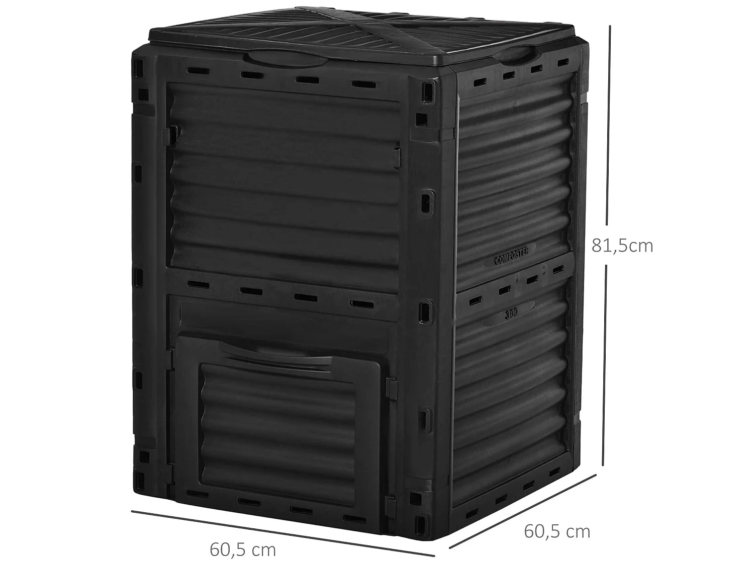 Compostador de jardín negro 60.5x60.5x81.5 cm Outsunny