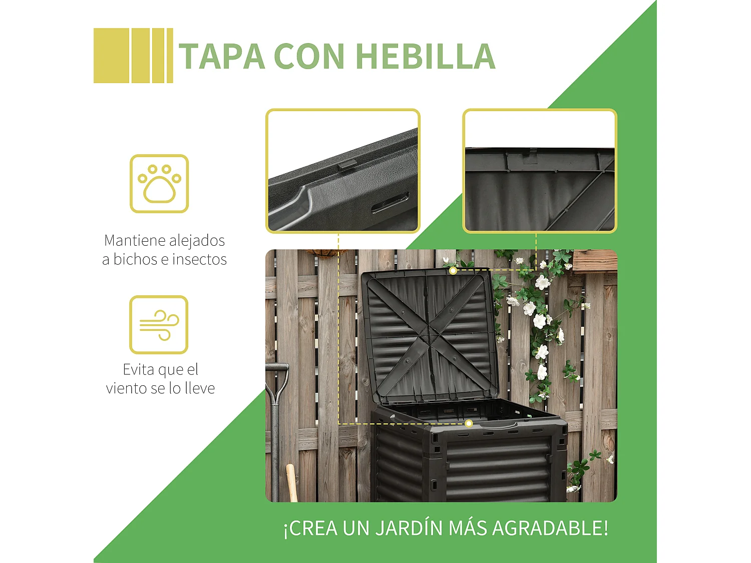 Compostador de jardín negro 60.5x60.5x81.5 cm Outsunny