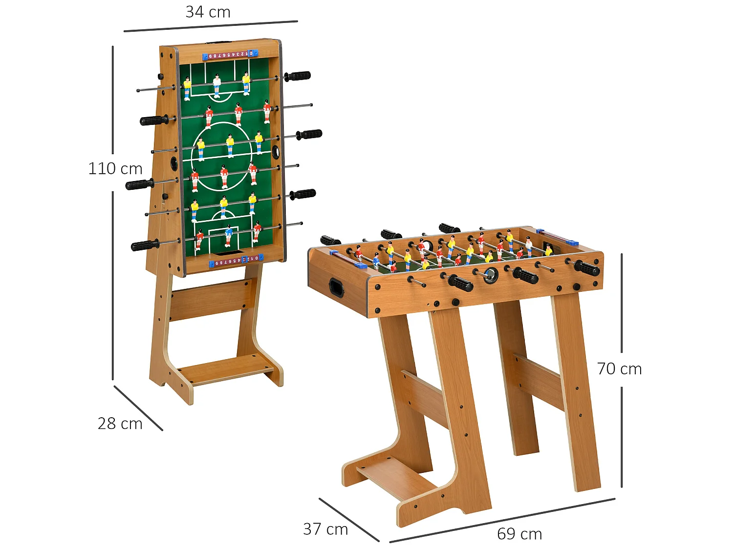 Futbolín de mesa madera natural 69x37x70 cm HOMCOM