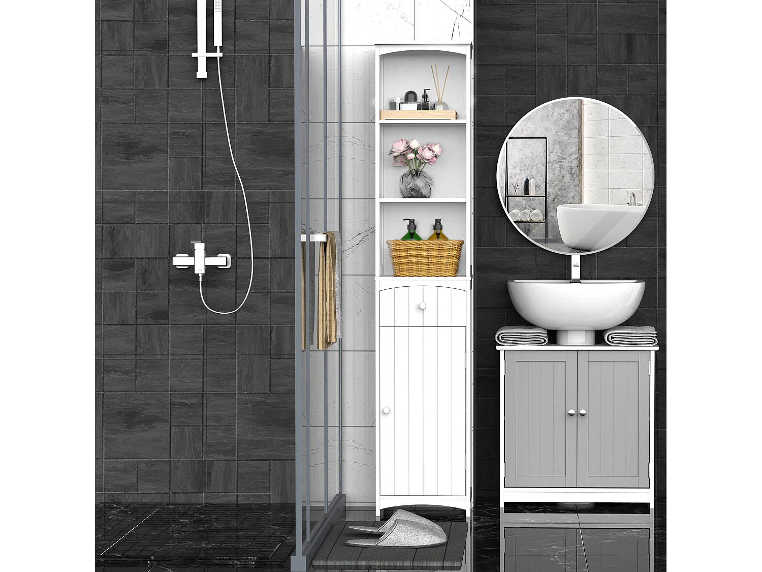 Armario de baño blanco 34x24x170cm HOMCOM