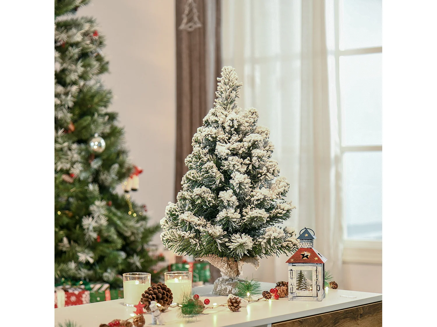 Árbol de navidad verde y blanco ø32x60 cm HOMCOM