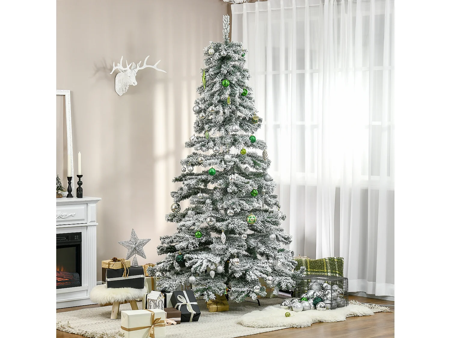 Árbol de navidad verde y blanco 140x140x225 cm HOMCOM