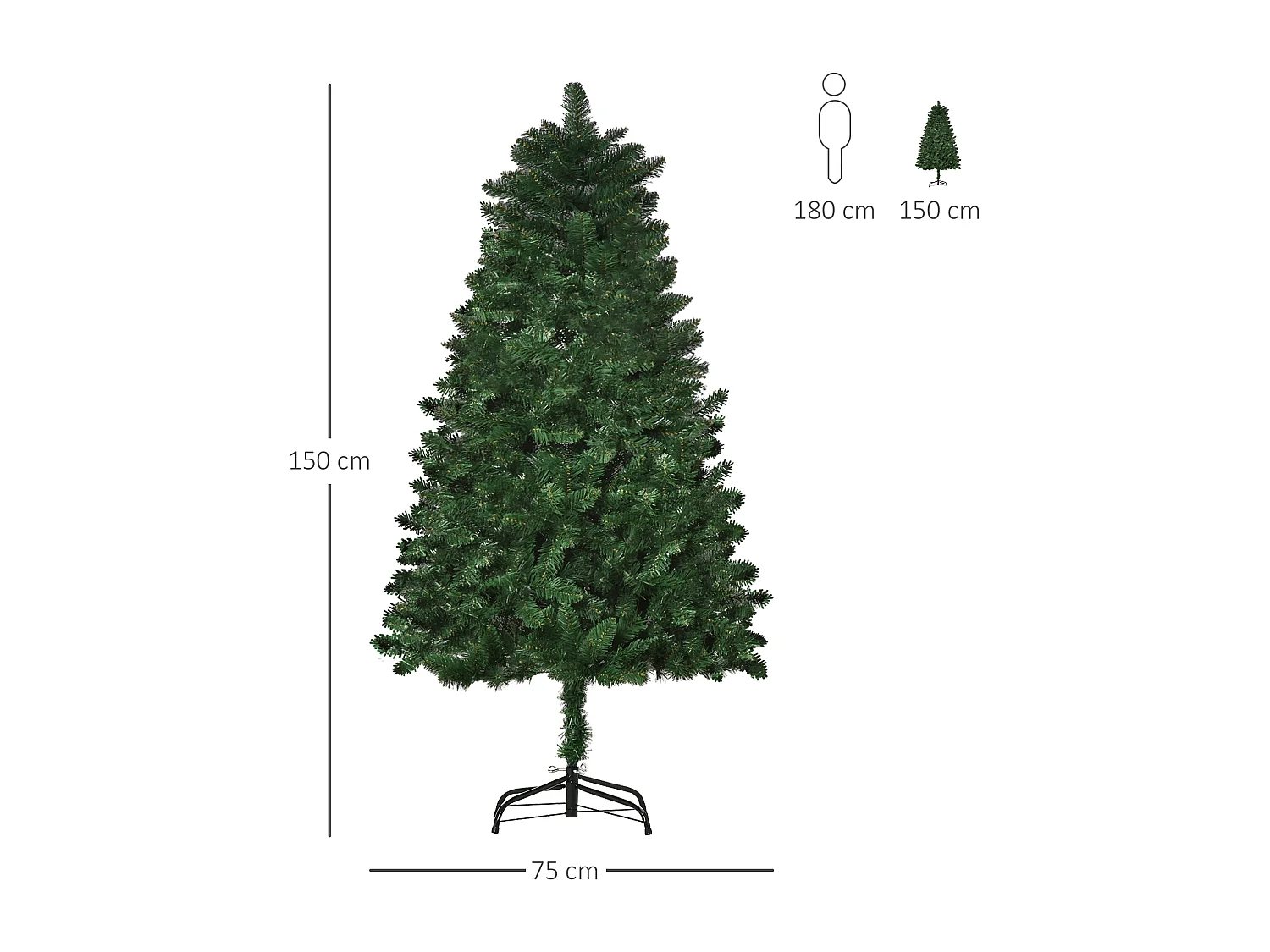 Árbol de navidad verde 75x75x150 cm HOMCOM