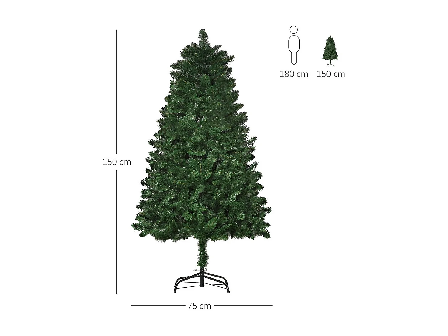 Árbol de navidad verde 75x75x150 cm HOMCOM