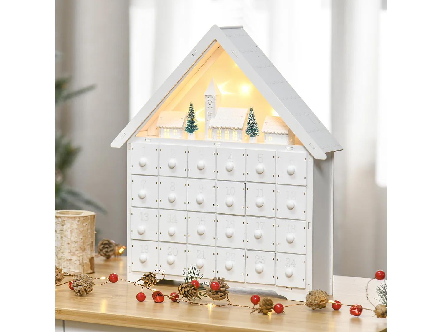 Calendario de adviento de navidad blanco 39x9x42 cm HOMCOM