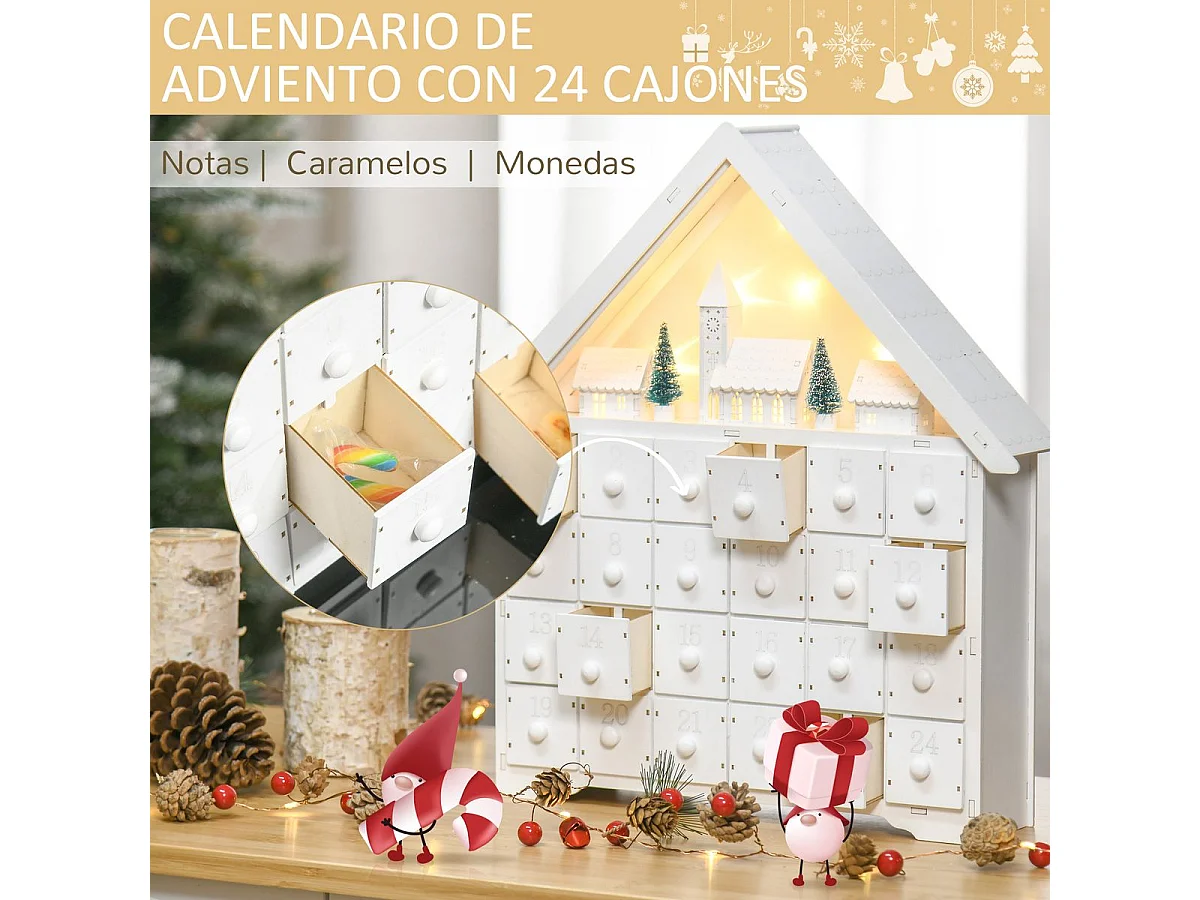 Calendario de adviento de navidad blanco 39x9x42 cm HOMCOM