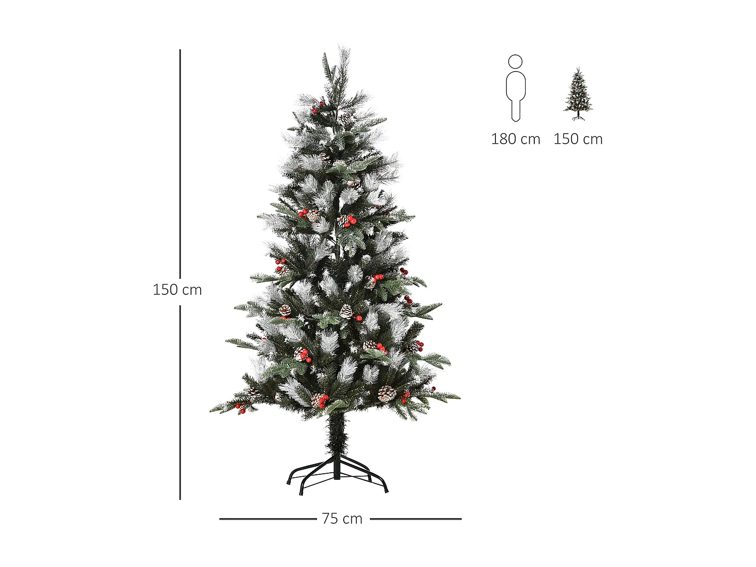 Árbol de navidad verde 75x75x150 cm HOMCOM