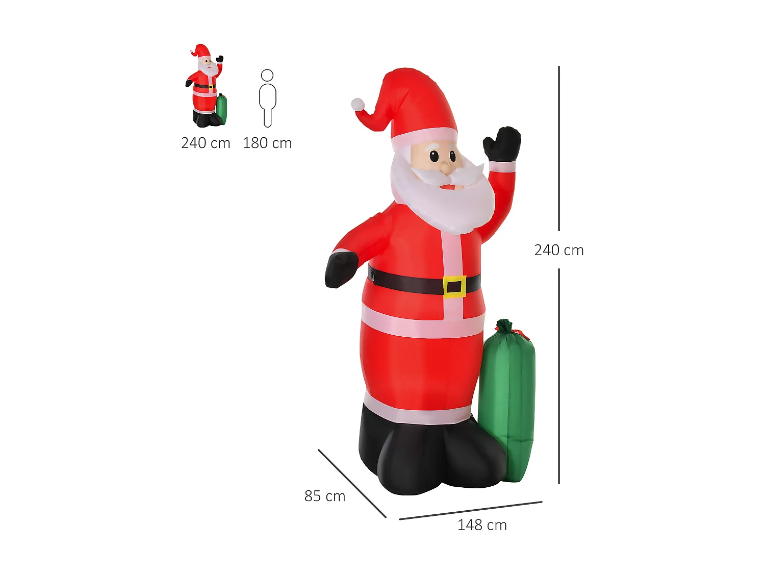 Papa noel hinchable rojo 148x85x240 cm HOMCOM