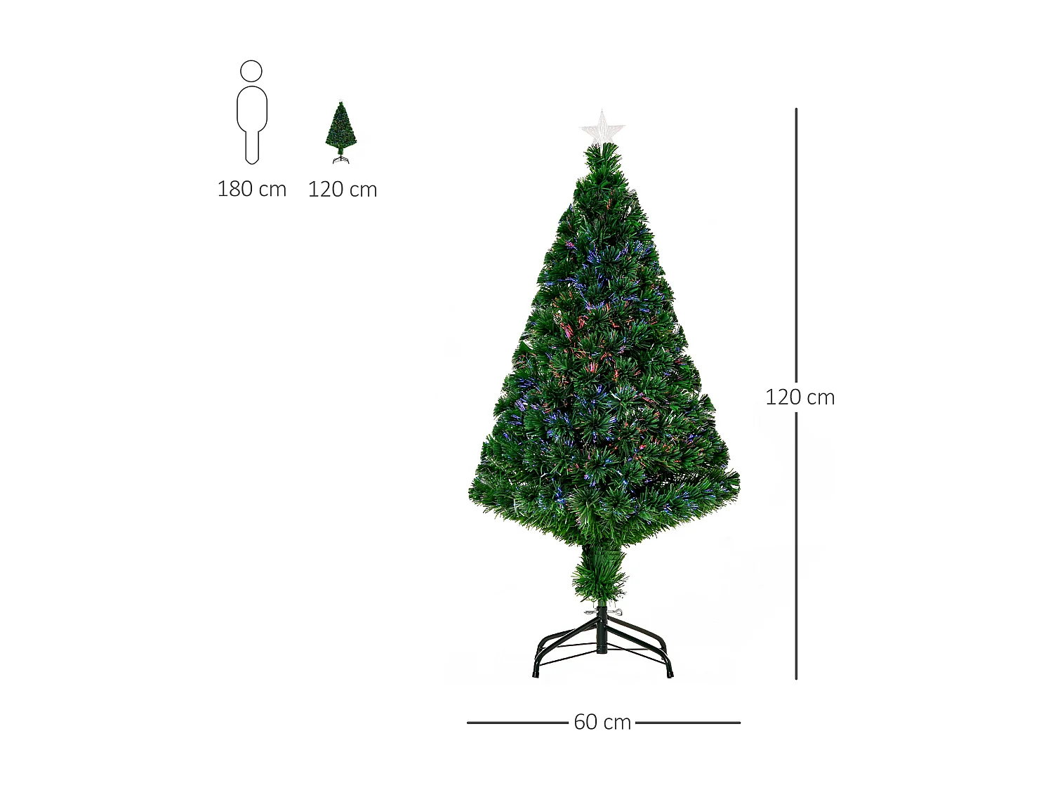 Árbol de navidad verde con luces de fibra optica multicolor ø60x120 cm HOMCOM