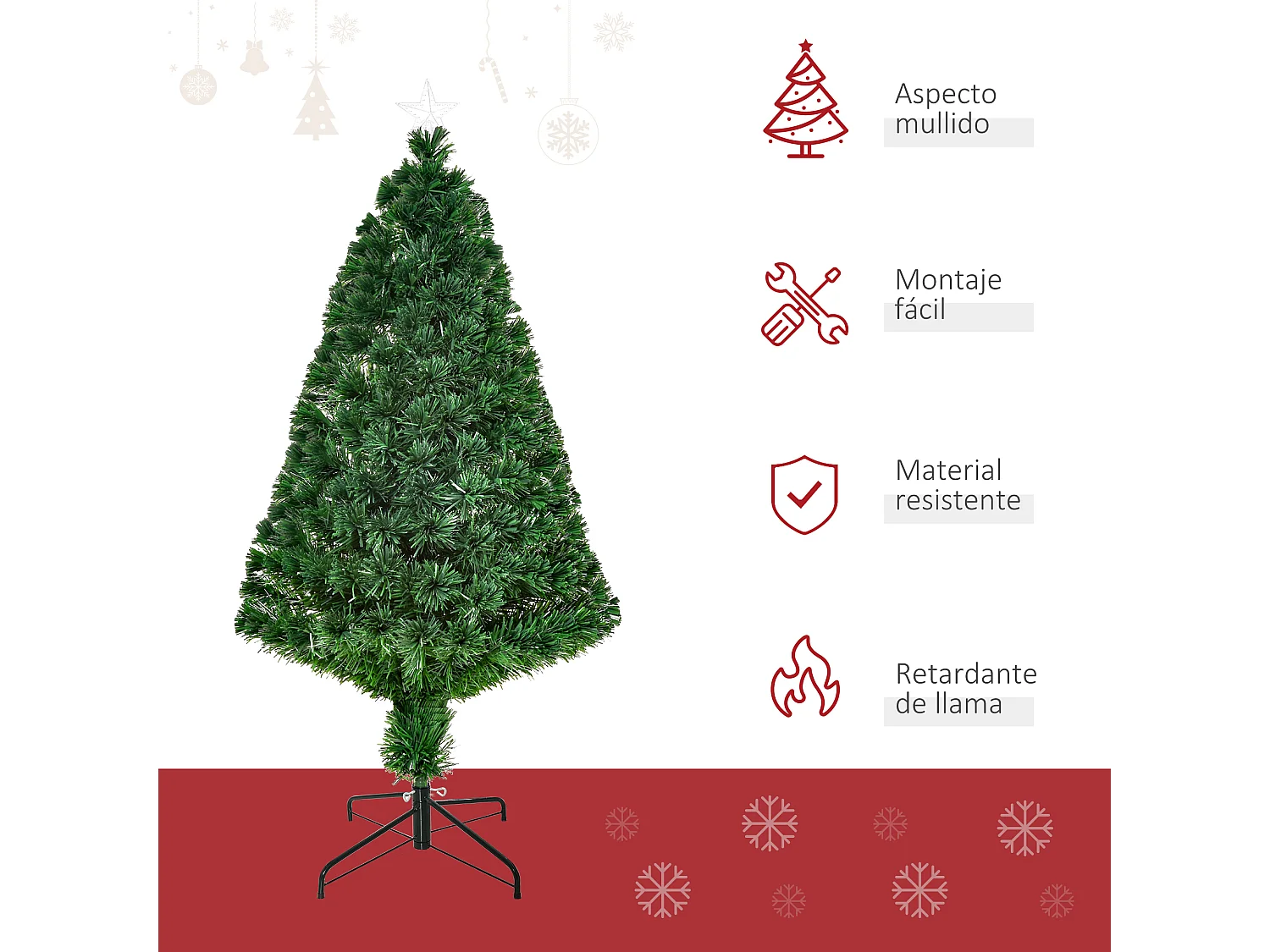 Árbol de navidad verde con luces de fibra optica multicolor ø60x120 cm HOMCOM
