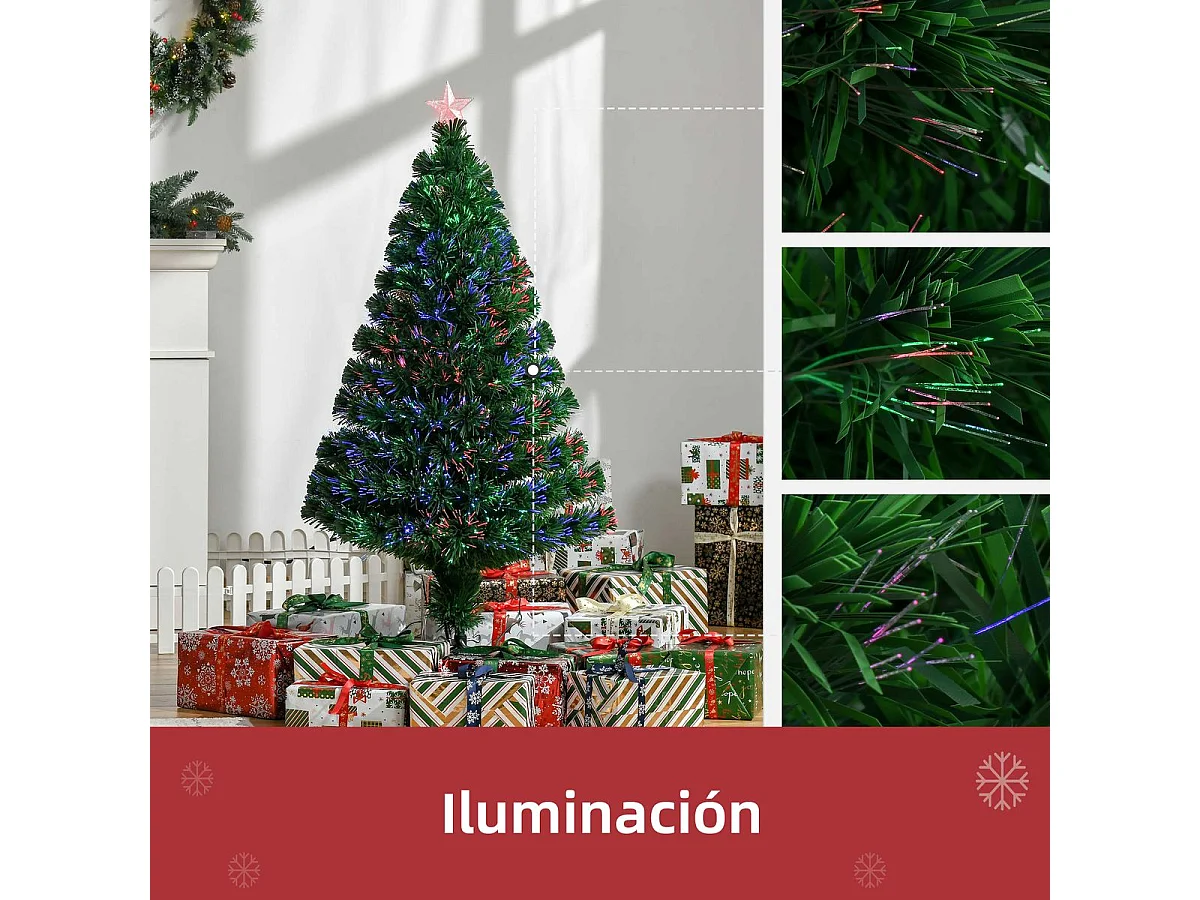 Árbol de navidad verde con luces de fibra optica multicolor ø60x120 cm HOMCOM