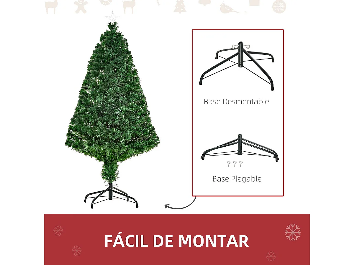 Árbol de navidad verde con luces de fibra optica multicolor ø60x120 cm HOMCOM