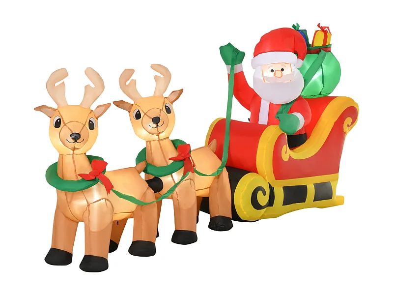 Papá noel inflable en trineo multicolor 240x57x112 cm HOMCOM