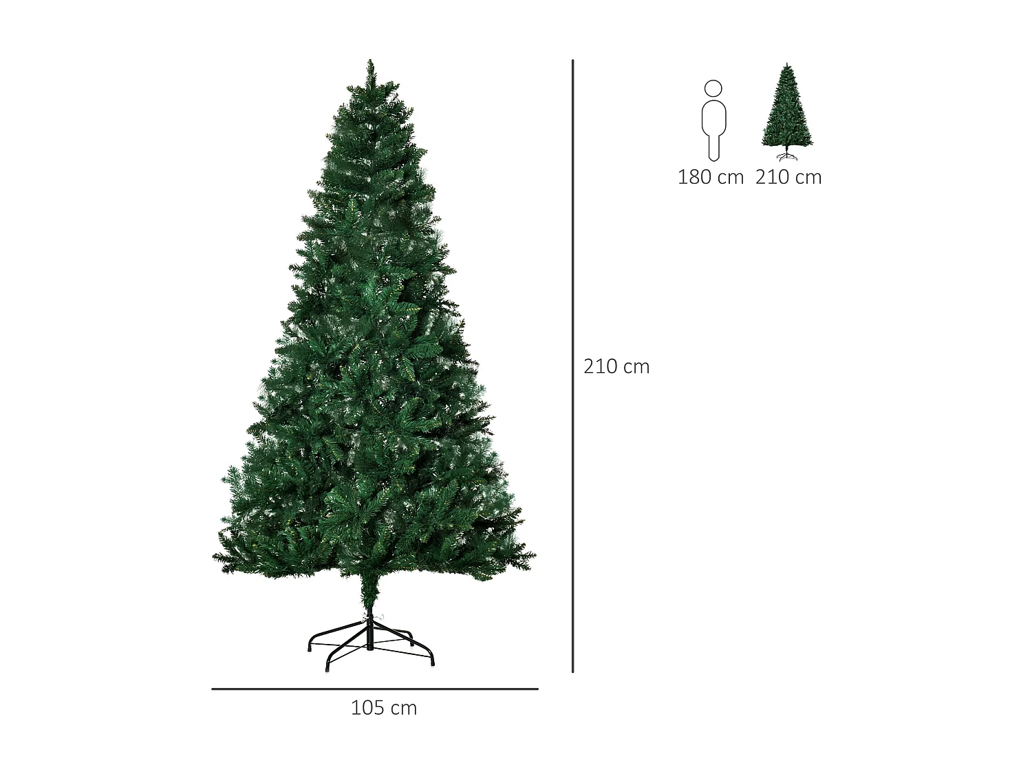 Árbol de navidad verde 105x105x210 cm HOMCOM