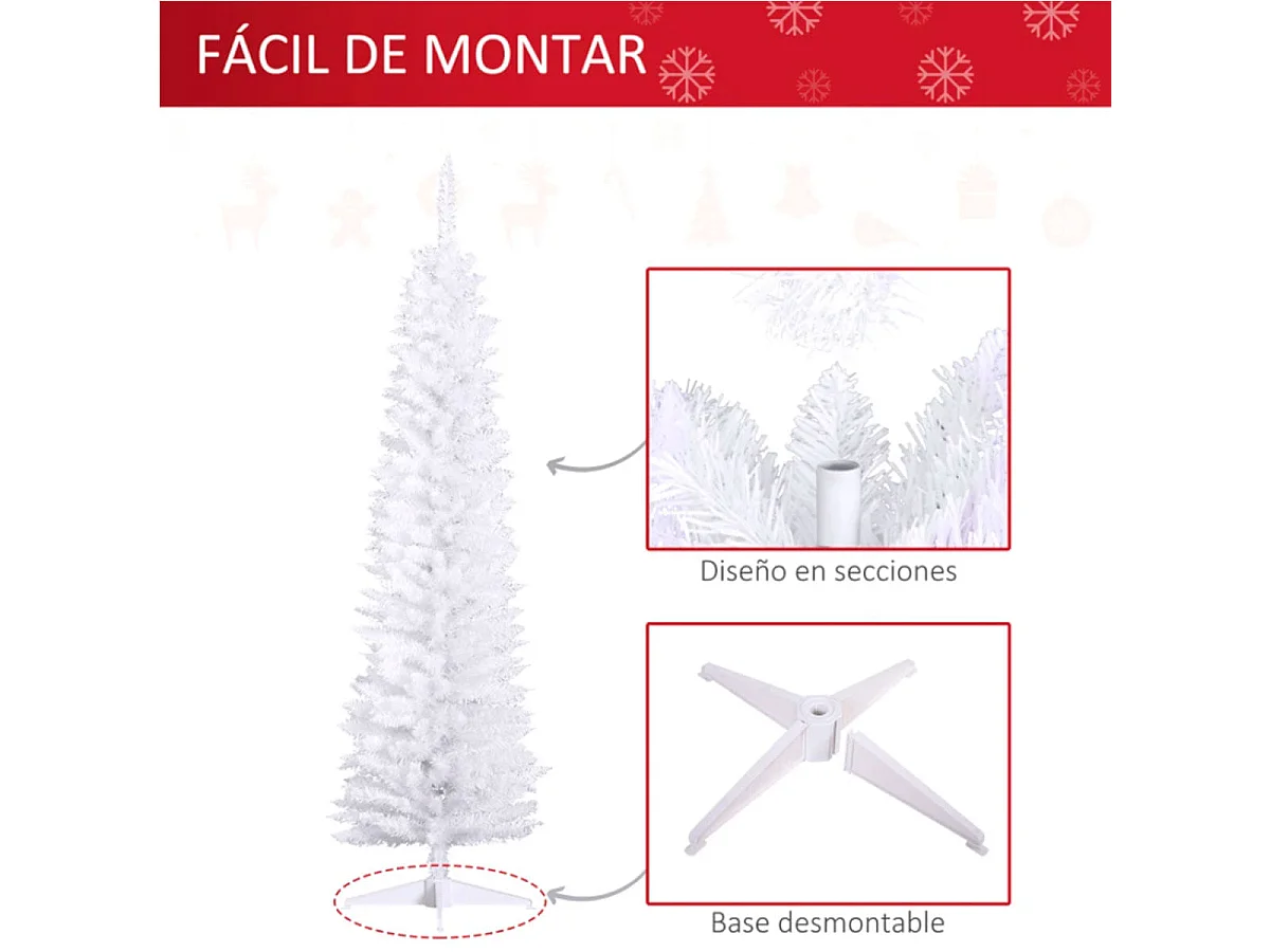 Árbol de navidad blanco 55x55x180 cm HOMCOM