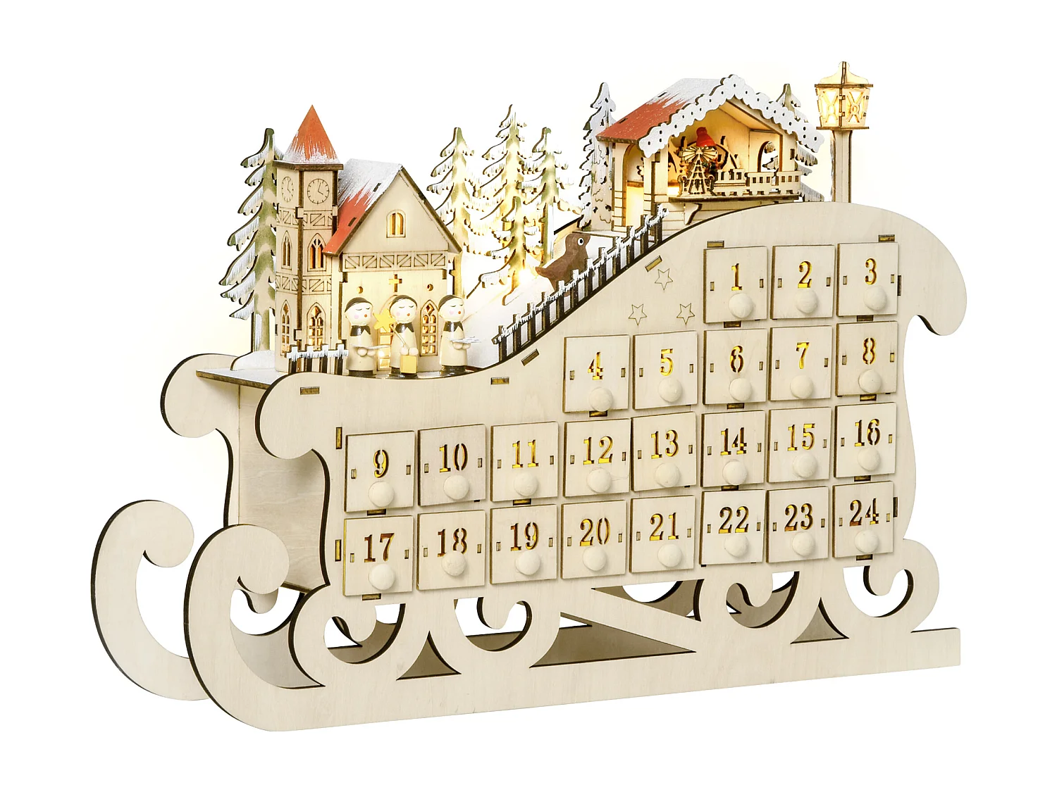 Calendario de adviento de navidad madera natural 45x10x31 cm HOMCOM