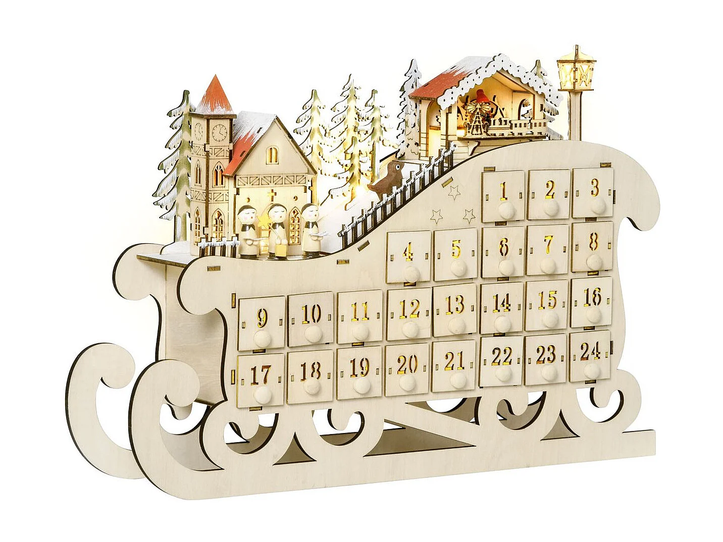 Calendario de adviento de navidad madera natural 45x10x31 cm HOMCOM