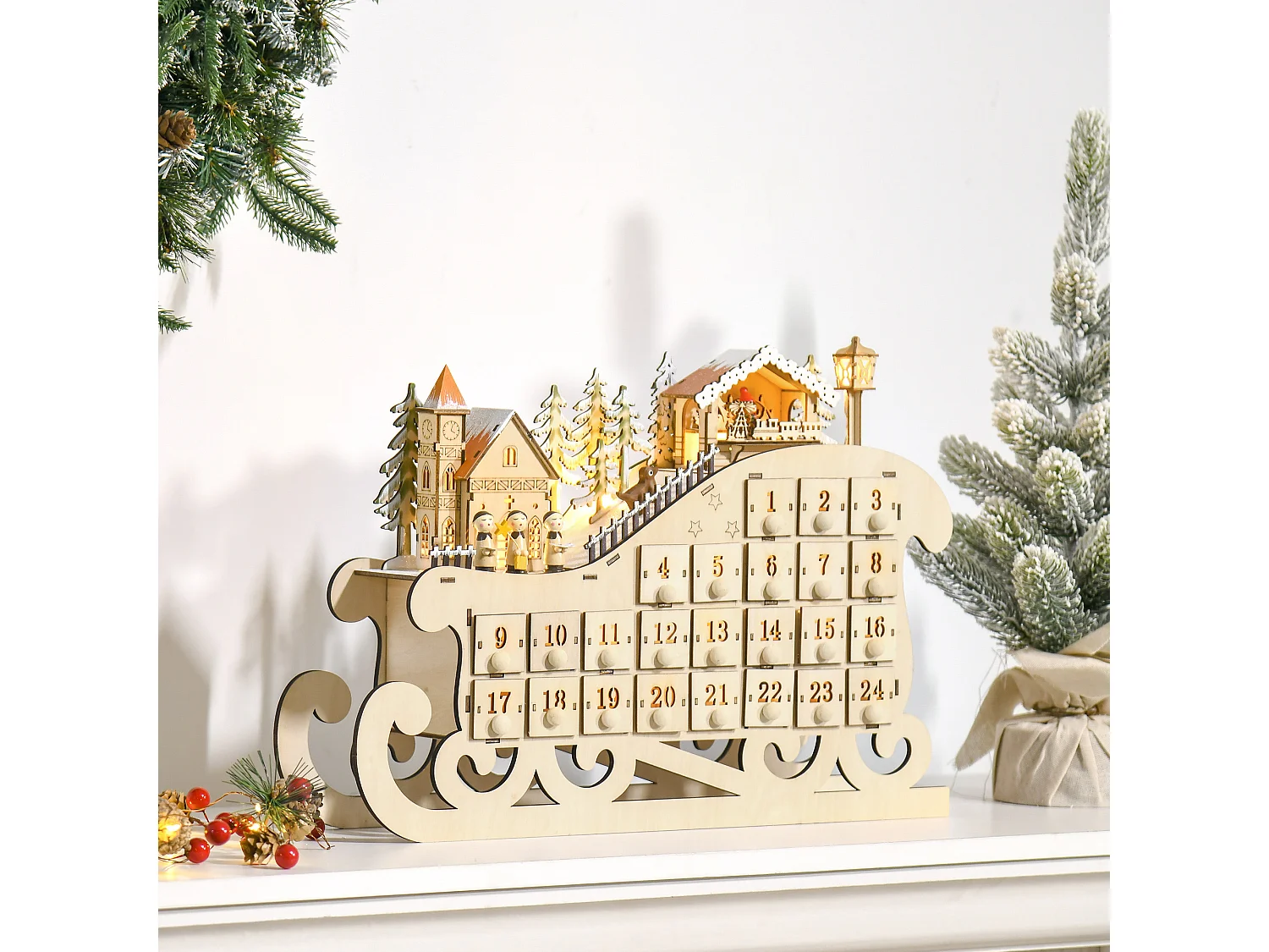 Calendario de adviento de navidad madera natural 45x10x31 cm HOMCOM